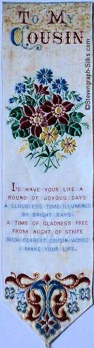 Bookmark with title words, image of flowers and words of verse