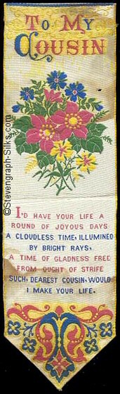 Bookmark with title words, image of flowers and words of verse