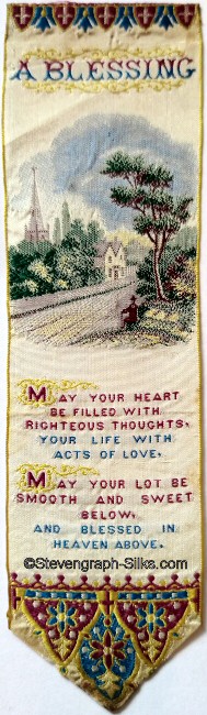 Bookmark with title words, image of village landscape words of short verses