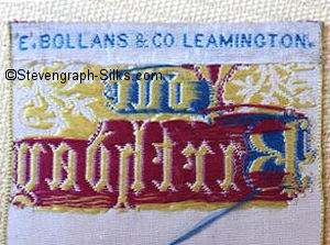 Bollans logo on the reverse top turn over of this bookmark