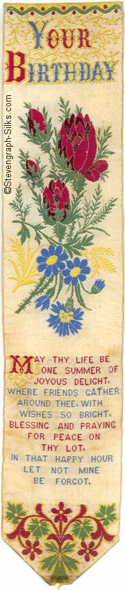 Bookmark with title words, image of flowers and words of verse