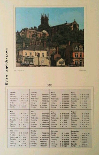 printed view of St Michael's Church in Macclesfield, issued as a calendar for 1985