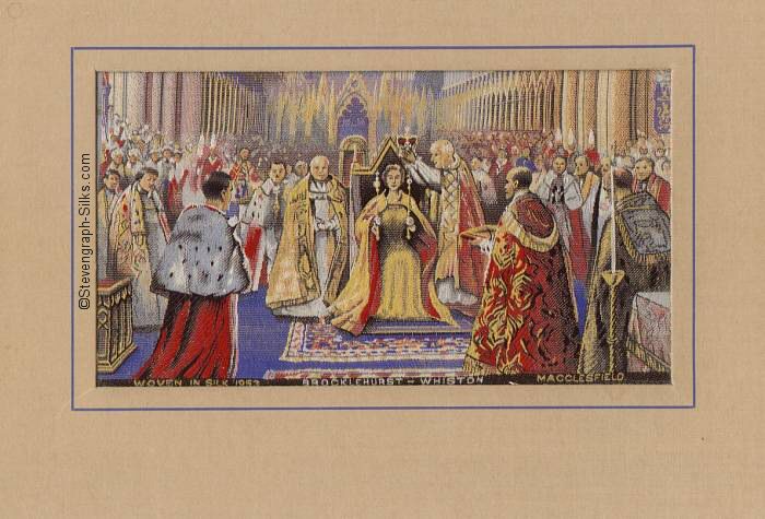 Same woven silk of Queen Elizabeth II Coronation at Westminster Abbey, with different card mount