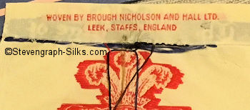 reverse of this bookmark showing the BN&H woven name