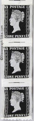 three loose silk in the design of the old British Penny Black postage stamp