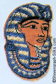 loose silk with image of pharoah woven in blue and white