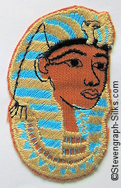 loose silk with image of pharoah woven in light blue and white