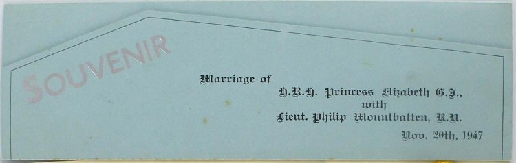 Bookmark with portrait of Princess Elizabeth and Lieutenant Philip Mountbatten