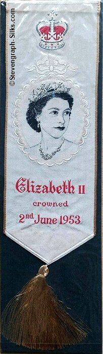 Bookmark with delicate image of Queen Elizabeth II portrait and white silk backgound