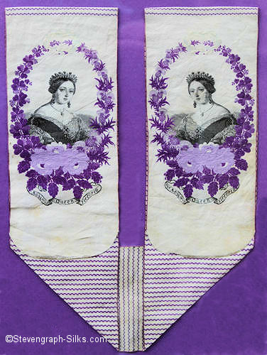 sash with two colour portrait of Queen Victoria as a young woman