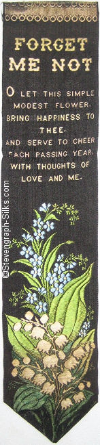 Bookmark with title words, words of verse and image of forget-me-not flowers