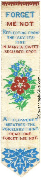 Bookmark with title words, words of short verse, image of flowers and further short verse