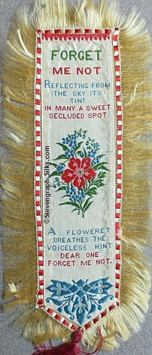 Bookmark with title words, words of short verse, image of flowers and further short verse