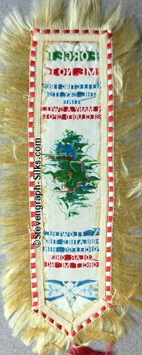 reverse view of the bookmark with silk fringe all round