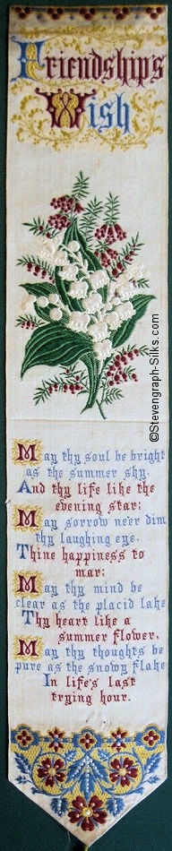 Bookmark with title words, image of lily of the valley flowers, and words of verse