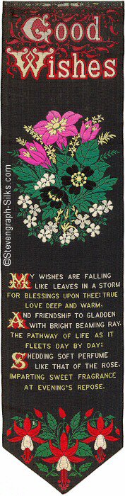 Bookmark with title words, image of flowers and words of verse