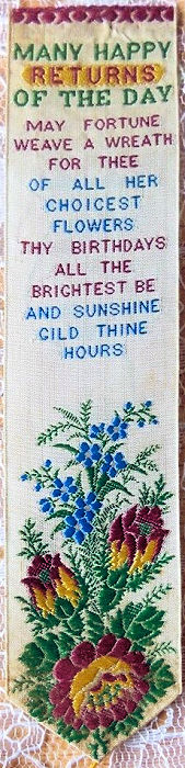 Bookmark with title words, words of verse and image of flowers