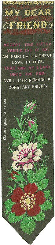 Bookmark with title words, words of short verse and image of flowers