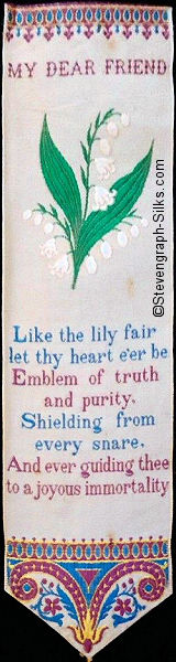 Bookmark with title words, image of lily branch, and words of short verse