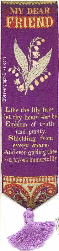 Bookmark with title words, image of lily branch, and words of short verse