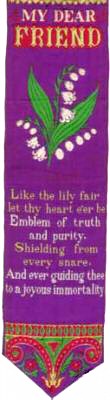 Bookmark with title words, image of lily branch, and words of short verse