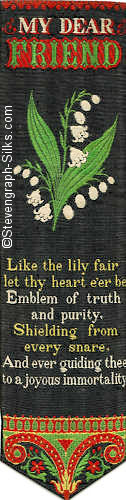 Bookmark with title words, image of lily branch, and words of short verse