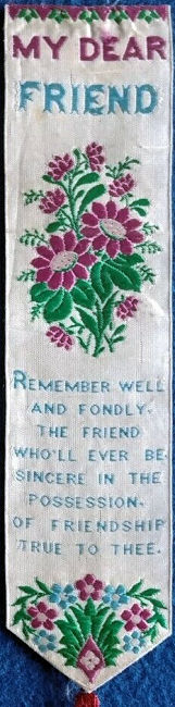 Bookmark with title words, image of flowers, and words of short verse