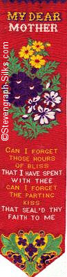 Bookmark with title words, image of flowers, then words of verse