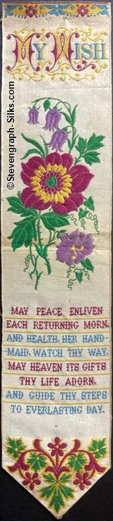 Bookmark with title words, image of flowers, and words of verse