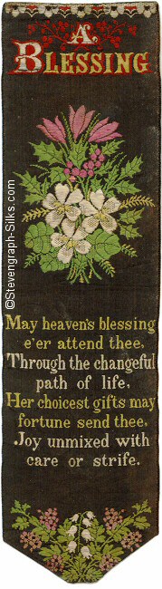 Bookmark with title words, image of flowers and words of verse