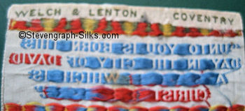 Welch & Lenton woven credit on the top turnover of this bookmark