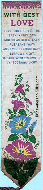 Bookmark with title words,  words of short verse and image of flowers