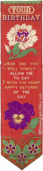 Bookmark with title words, large flower and words of a verse