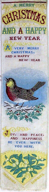 Bookmark with words and image of Robin stood of twig of holly