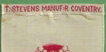 Stevens woven name on the reverse top turn-over of this bookmark
