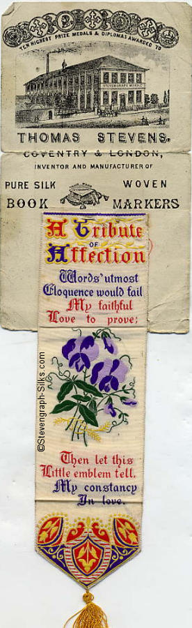 Bookmark with words and emblem of flowers