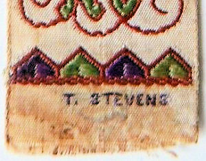 Stevens name woveno on the reverse top turn-over of this bookmark