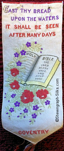 short bookmark with title words and image of the bible