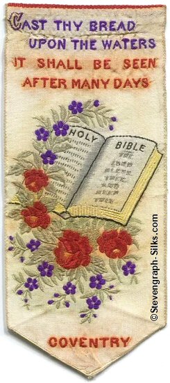 short bookmark with title words and image of the bible