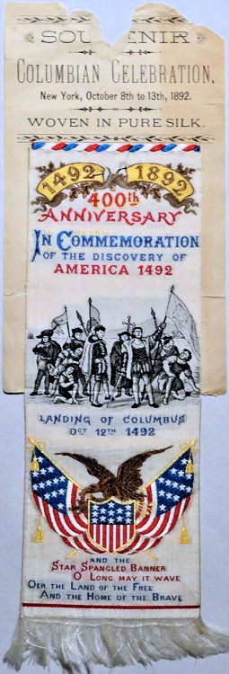 same bookmark but attached to a New York, October 8th to 13th, 1892 stiff backing paper