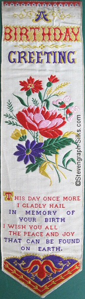 Silk bookmark with words and large display of flowers