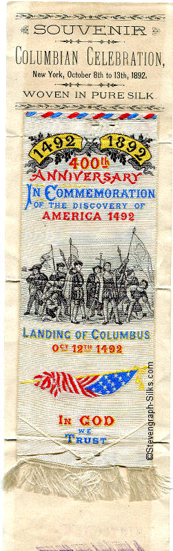 Words and image of Columbus arriving in America