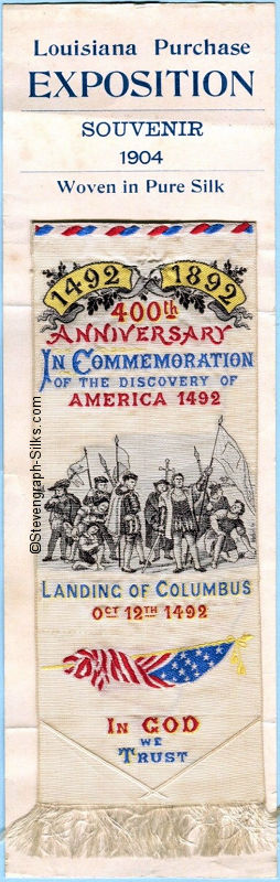 Words and image of Columbus arriving in America