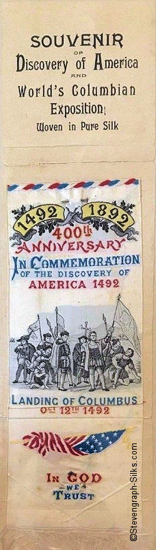 Words and image of Columbus arriving in America