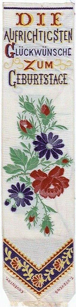 Bookmark with words in German language and image of flowers