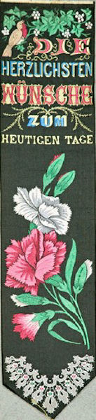 Bookmark with words in German language and image of flowers