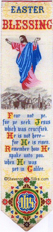 Bookmark with title words, image of the risen Christ and words of verse