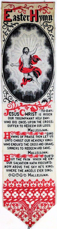 Bookmark with title words, image of the risen Christ, and words of verse