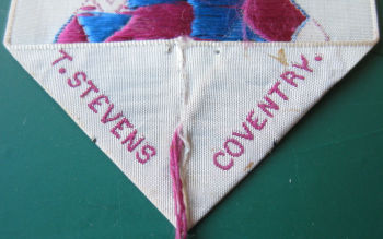 Stevens name woven on the reverse pointed end of this bookmark