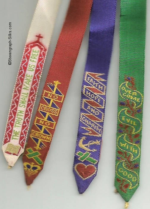 Narrow religious bookmark with title words, joined with other narrow religious bookmarks